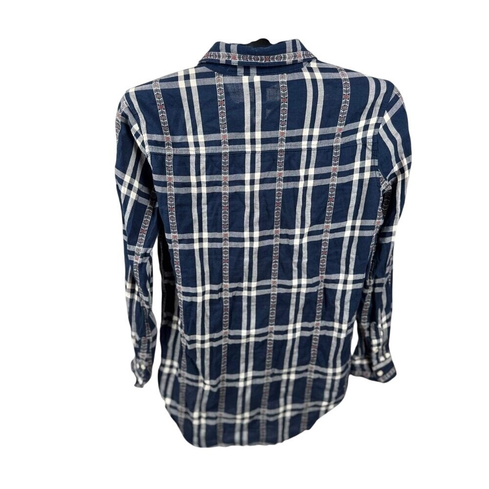 Aeropostale Plaid Button Down Shirt XS Navy Blue White Lightweight Cotton Blend - Picture 2 of 4